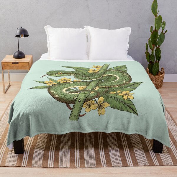 Item preview, Bamboo Pit Viper With Tropical Rainforest Leaves And Yellow Flowers Vintage Illustration designed and sold by BirdsnStuff.