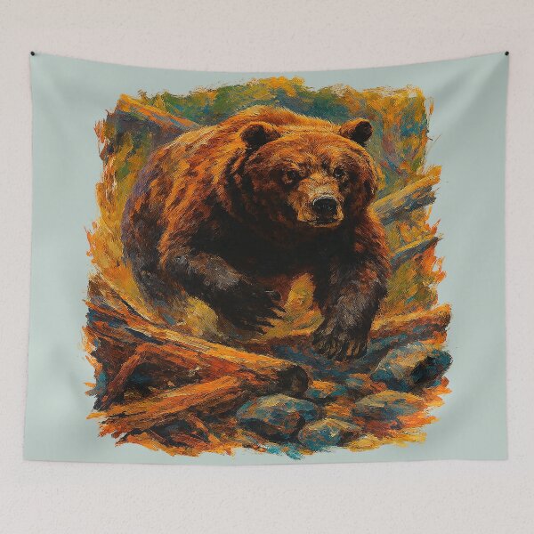 Item preview, Bear running, clearing a path, realistic painting designed and sold by the artedivino.