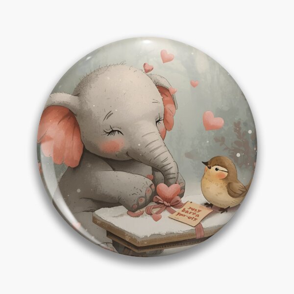 Item preview, Valentine’s Elephant & Sparrow Couple • Whimsical Heart Ornament Prep Art designed and sold by WildlifeWhimsy.