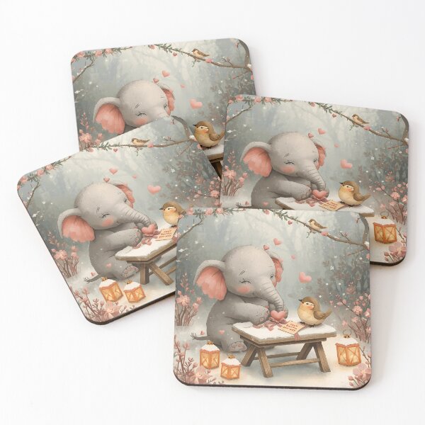 Item preview, Valentine’s Elephant & Sparrow Couple • Whimsical Heart Ornament Prep Art designed and sold by WildlifeWhimsy.