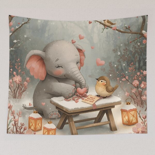 Item preview, Valentine’s Elephant & Sparrow Couple • Whimsical Heart Ornament Prep Art designed and sold by WildlifeWhimsy.