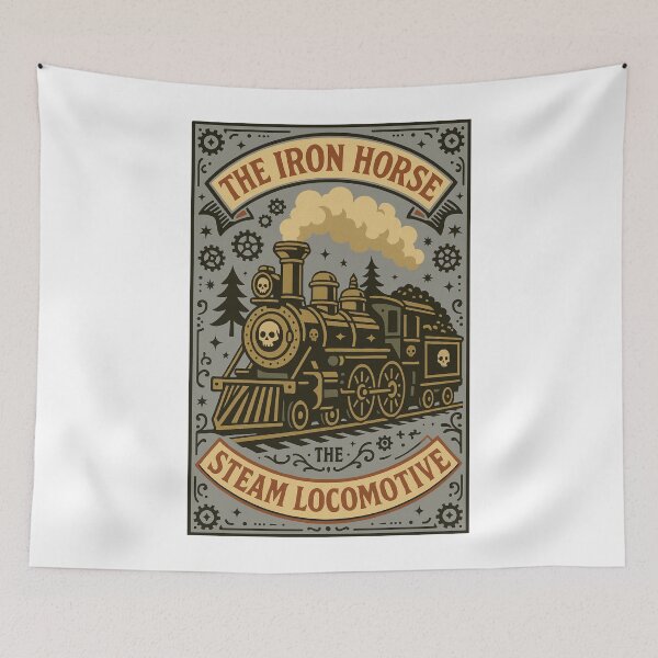 Item preview, The Iron Horse Vintage Steam Locomotive Illustration Retro Train Steampunk Art Design designed and sold by JoyBoyStudio1.