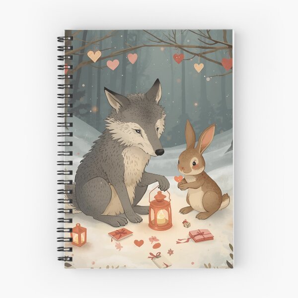 Item preview, Valentine’s Wolf & Rabbit Couple • Whimsical Heart Charm Prep Art designed and sold by WildlifeWhimsy.