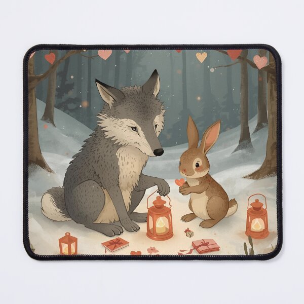 Item preview, Valentine’s Wolf & Rabbit Couple • Whimsical Heart Charm Prep Art designed and sold by WildlifeWhimsy.