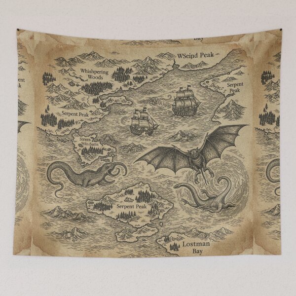 Item preview, Enchanted Isles of Serpent Peak – Vintage Fantasy Sea Monster Map designed and sold by PunchDrop.