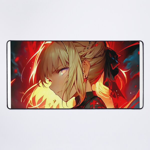 Item preview, Saber- Crimson Resolve – Anime Warrior Girl Surrounded by Burning Shadows designed and sold by Dyan4.