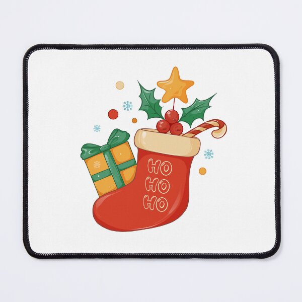 Item preview, A minimalist cozy Christmas design with Santas red boot. Christmas stocking filled with gifts. designed and sold by JuKoArt.