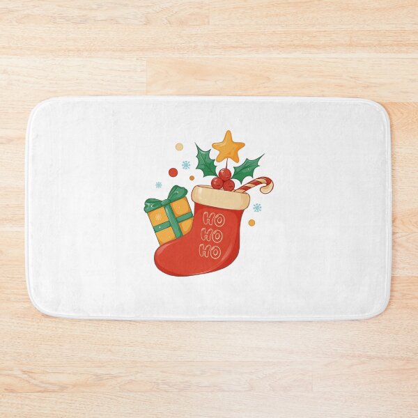Item preview, A minimalist cozy Christmas design with Santas red boot. Christmas stocking filled with gifts. designed and sold by JuKoArt.