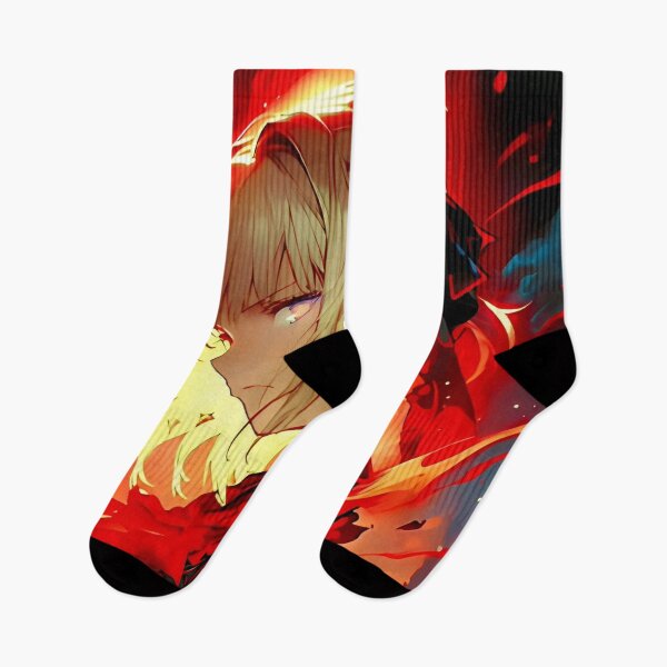 Item preview, Saber- Crimson Resolve – Anime Warrior Girl Surrounded by Burning Shadows designed and sold by Dyan4.