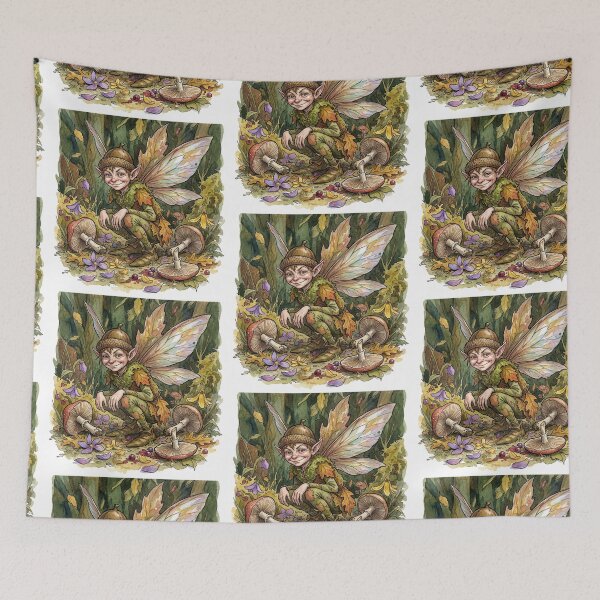 Item preview, Pixie Mischief creature of folklore watercolor artwork illustration designed and sold by Vintage Designs +.