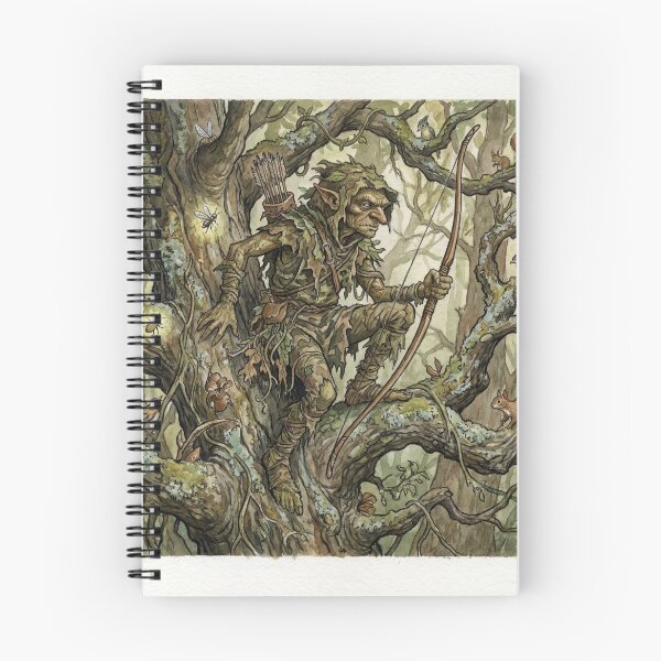 Item preview, Hobgoblin Ranger creature of folklore watercolor artwork illustration designed and sold by Vintage Designs +.
