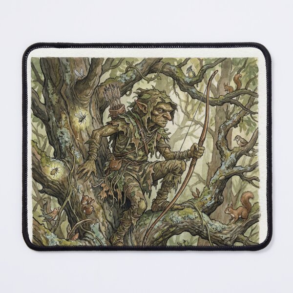 Item preview, Hobgoblin Ranger creature of folklore watercolor artwork illustration designed and sold by Vintage Designs +.