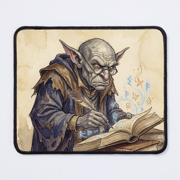 Item preview, Hobgoblin Scholar creature of folklore watercolor artwork illustration designed and sold by Vintage Designs +.