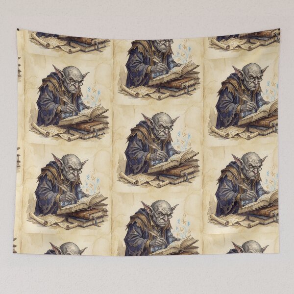 Item preview, Hobgoblin Scholar creature of folklore watercolor artwork illustration designed and sold by Vintage Designs +.