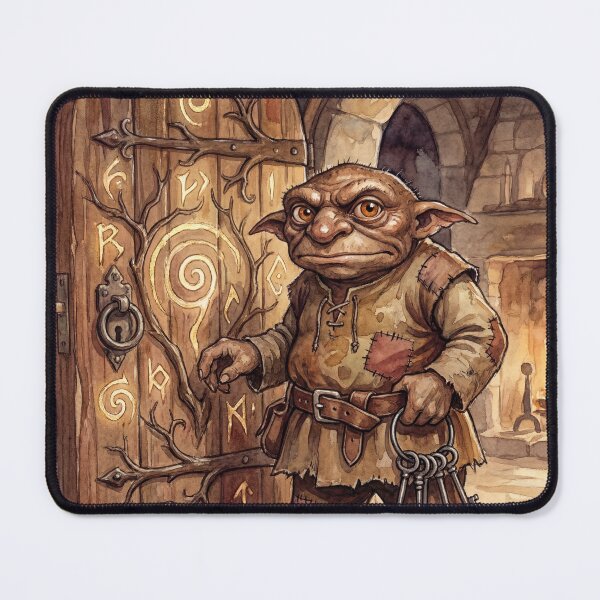 Item preview, Hobgoblin Manor Guardian creature of folklore watercolor artwork illustration designed and sold by Vintage Designs +.