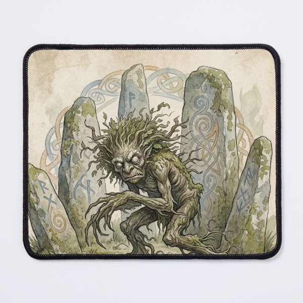 Item preview, Spriggan Stone Guardian creature of folklore watercolor artwork illustration designed and sold by Vintage Designs +.