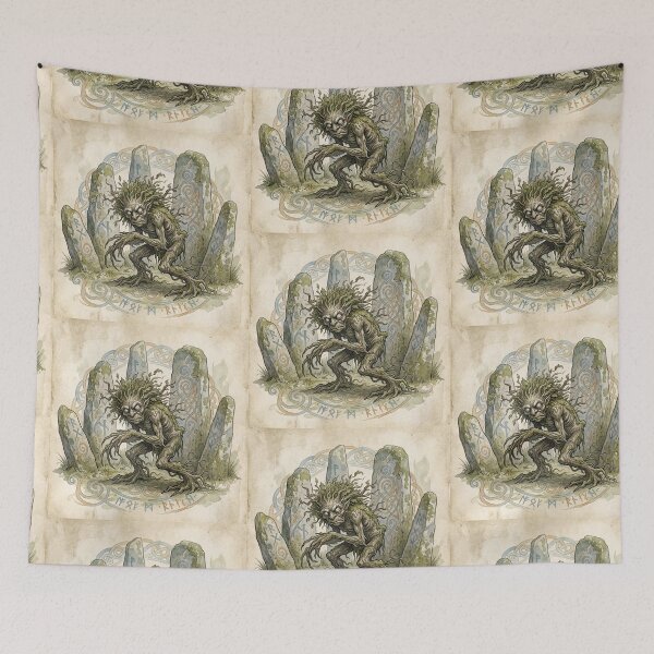 Item preview, Spriggan Stone Guardian creature of folklore watercolor artwork illustration designed and sold by Vintage Designs +.