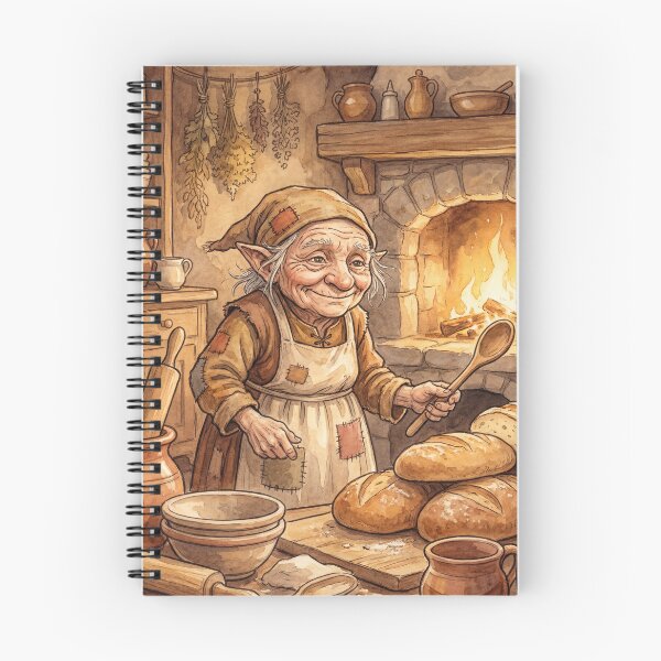 Item preview, Brownie in her Cozy Kitchen creature of folklore watercolor artwork illustration designed and sold by Vintage Designs +.