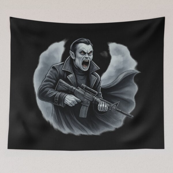 Item preview, Tactical Vampire with Assault Rifle - Dark Gothic Action Art designed and sold by Gothic Fantasy.