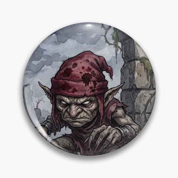Item preview, Redcap in ancient Ruins creature of folklore watercolor artwork illustration designed and sold by Vintage Designs +.