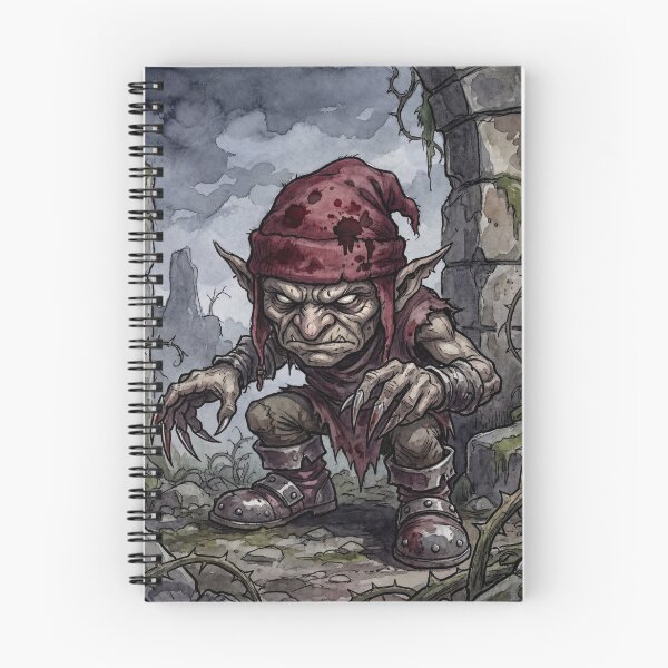 Item preview, Redcap in ancient Ruins creature of folklore watercolor artwork illustration designed and sold by Vintage Designs +.