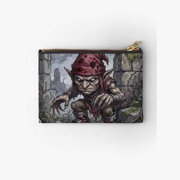Item preview, Redcap in ancient Ruins creature of folklore watercolor artwork illustration designed and sold by Vintage Designs +.