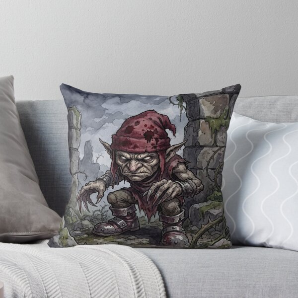 Item preview, Redcap in ancient Ruins creature of folklore watercolor artwork illustration designed and sold by Vintage Designs +.