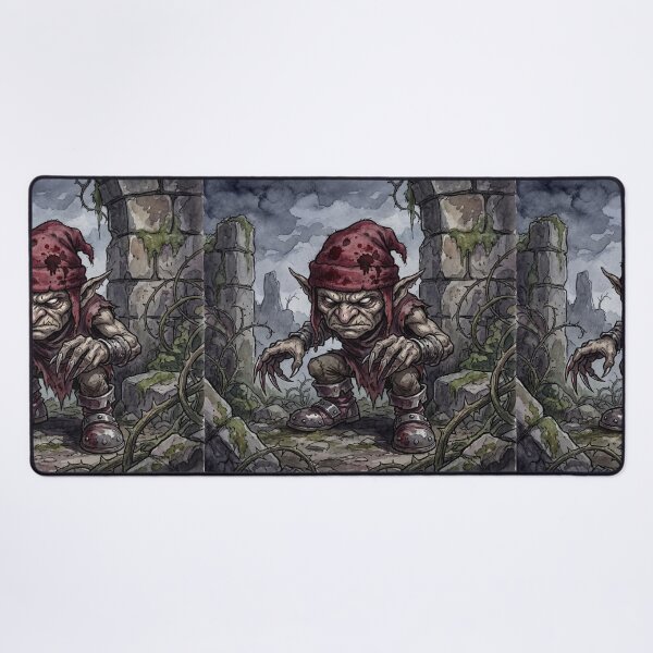 Item preview, Redcap in ancient Ruins creature of folklore watercolor artwork illustration designed and sold by Vintage Designs +.