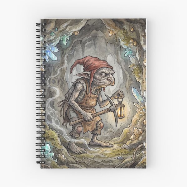 Item preview, Kobold Miner creature of folklore watercolor artwork illustration designed and sold by Vintage Designs +.