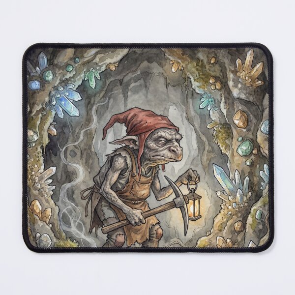 Item preview, Kobold Miner creature of folklore watercolor artwork illustration designed and sold by Vintage Designs +.