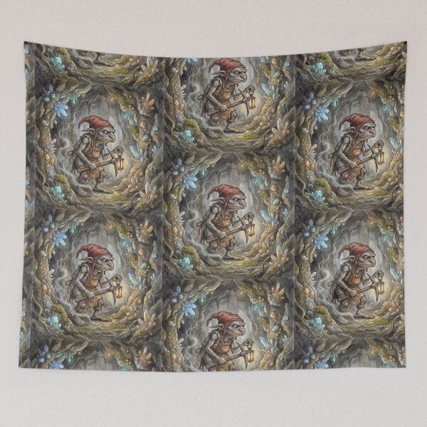 Item preview, Kobold Miner creature of folklore watercolor artwork illustration designed and sold by Vintage Designs +.
