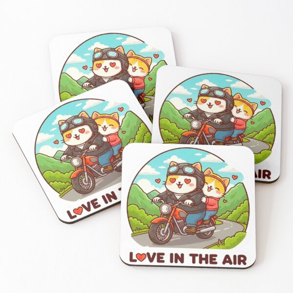 Item preview, Cute Mochi Paw Love in the Air: Sweet Cat Couple Motorcycle Ride designed and sold by MT-Hub | Art for Every Soul.