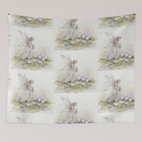 Item preview, Tooth Fairy with Pearly whites creature of folklore watercolor artwork illustration designed and sold by Vintage Designs +.