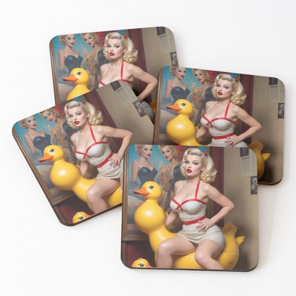 Item preview, Vintage 1950s Pin-Up Girl with Rubber Duck | Retro Glamour Bathroom Art Playful Pinup designed and sold by MissSaylor.
