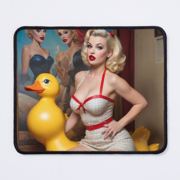 Item preview, Vintage 1950s Pin-Up Girl with Rubber Duck | Retro Glamour Bathroom Art Playful Pinup designed and sold by MissSaylor.