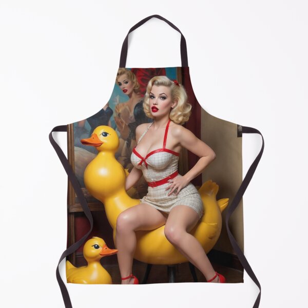 Item preview, Vintage 1950s Pin-Up Girl with Rubber Duck | Retro Glamour Bathroom Art Playful Pinup designed and sold by MissSaylor.