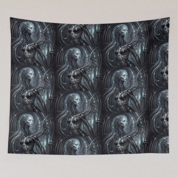 Item preview, Scifi Biomechanical portrait of a beautiful woman pinup art designed and sold by Vintage Designs +.