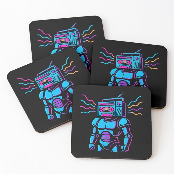 Item preview, Robot mecánico de neón con radiocasete: arte retro futurista con música synthwave para Android designed and sold by AddictiveDesign.