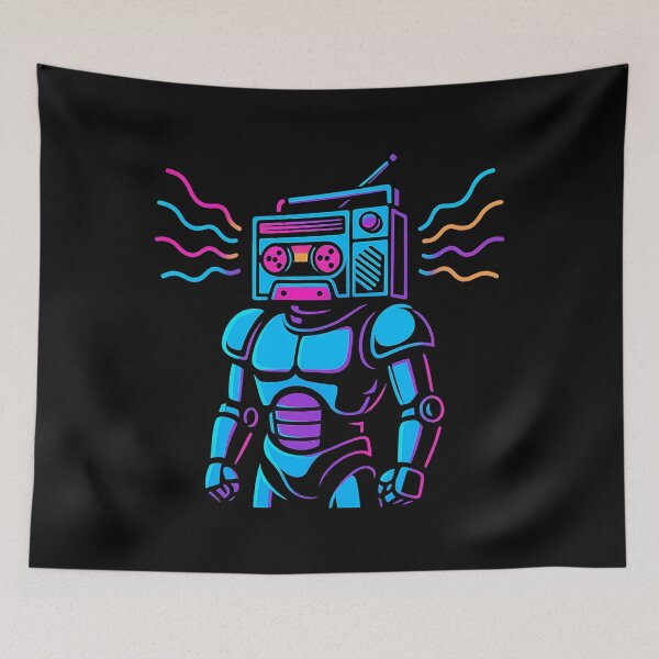 Item preview, Neon Boombox Mech Robot – Retro Futuristic Synthwave Music Android Art designed and sold by AddictiveDesign.