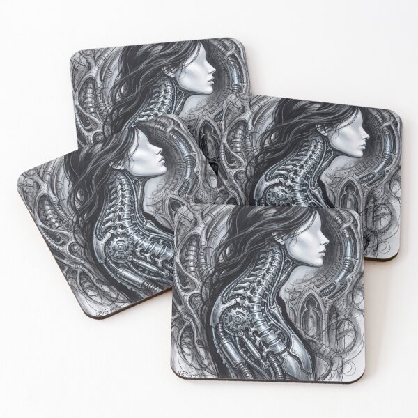 Item preview, Scifi Biomechanical portrait of a beautiful woman pinup art designed and sold by Vintage Designs +.