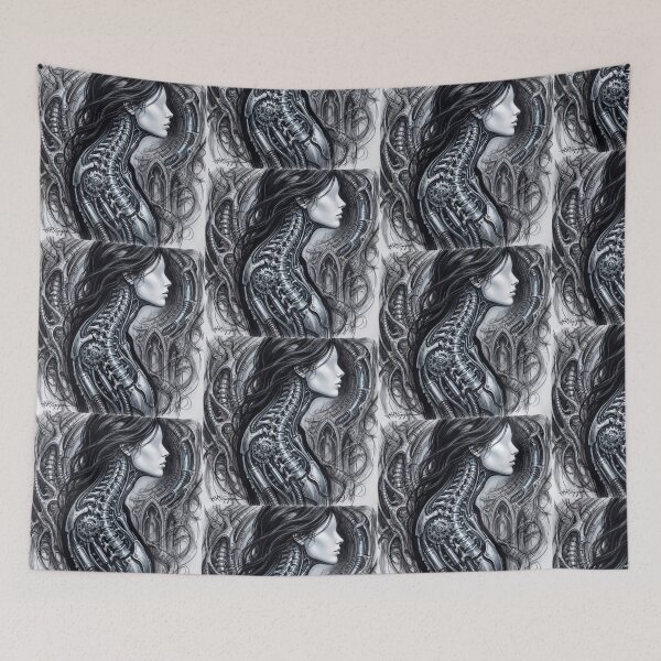 Item preview, Scifi Biomechanical portrait of a beautiful woman pinup art designed and sold by Vintage Designs +.