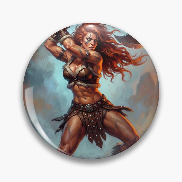 Artikelvorschau, Illustration einer Barbarin in Kampfpose im Fantasy-Stil entworfen und verkauft von Vintage Designs +.