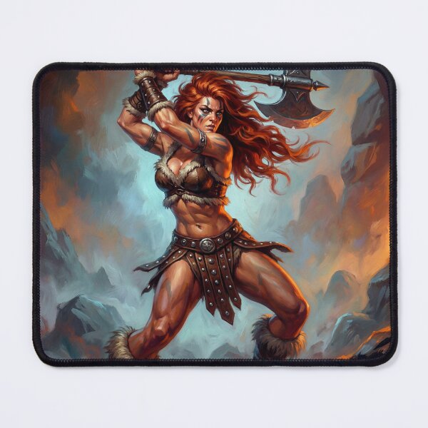 Item preview, Barbarian Woman in fighting pose illustration fantasy art style designed and sold by Vintage Designs +.