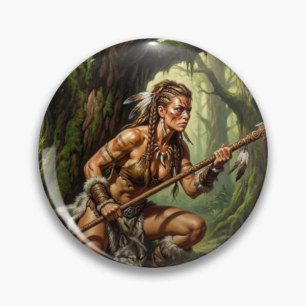 Artikelvorschau, Illustration einer Barbarin in Kampfpose im Fantasy-Stil entworfen und verkauft von Vintage Designs +.
