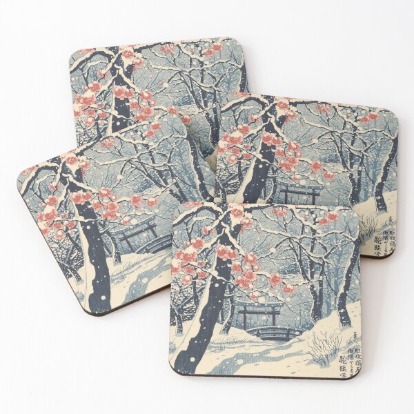 Item preview, Snowy Ume Plum Blossom Ukiyo-e Art - Traditional Japanese Winter Woodblock Snowfall Edo Period Print designed and sold by Vandy Fullam.