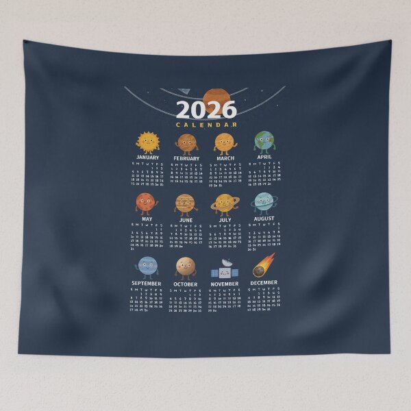 Item preview, 2026 Cute Space Planets Calendar Poster | Kawaii Solar System Wall Art designed and sold by JOOKDesign.