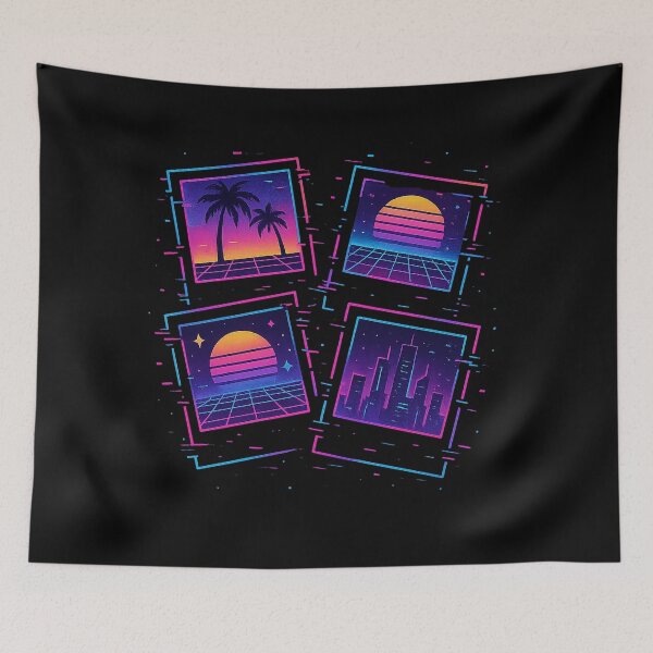 Item preview, Glitchy Vaporwave Photo Memories – Neon Retro Sunset Polaroid designed and sold by AddictiveDesign.