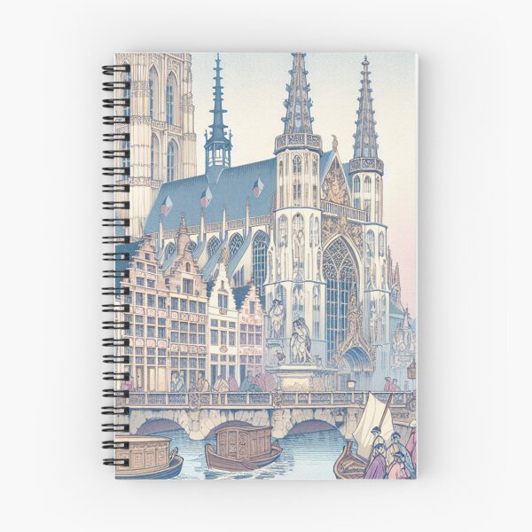 Item preview, Antwerpen Belgium Ukiyo-e Art - Cathedral of Our Lady Japanese Woodblock Style Gothic Architecture Canal Scene designed and sold by Vandy Fullam.