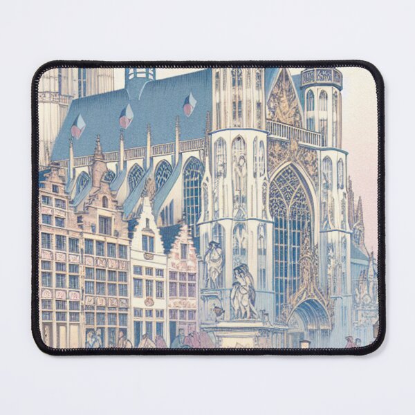 Item preview, Antwerpen Belgium Ukiyo-e Art - Cathedral of Our Lady Japanese Woodblock Style Gothic Architecture Canal Scene designed and sold by Vandy Fullam.