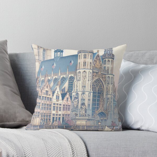 Item preview, Antwerpen Belgium Ukiyo-e Art - Cathedral of Our Lady Japanese Woodblock Style Gothic Architecture Canal Scene designed and sold by Vandy Fullam.